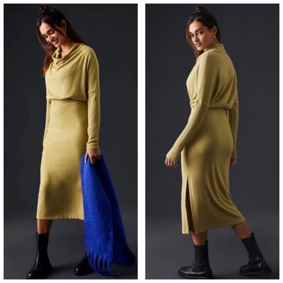 Anthropologie Daily Practice Arabella Moss Drapey Midi Sweater Dress Medium Chic - Picture 1 of 13